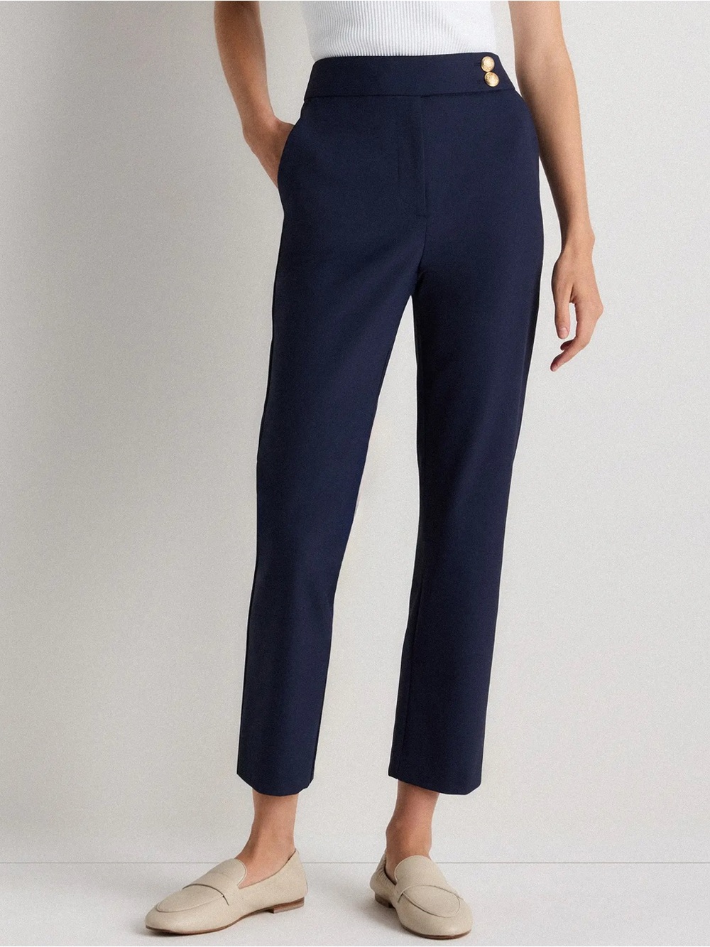 Quince Women’s Navy Scuba Slim Ankle Pants Sz 8 Preppy Capsule Workwear Elegant